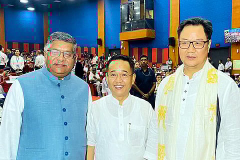 Sikkim CM Prem Singh with Kiren Rijiju and Ravi Shankar Prasad